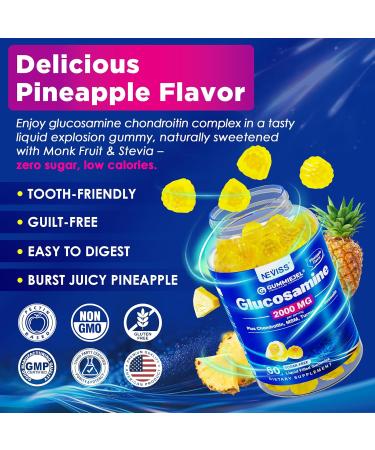 NEVISS Sugar Free Glucosamine Filled Gummies - Glucosamine Supplement Plus Chondroitin MSM Turmeric Boswellia Hyaluronic Acid Vitamin D3 & Zinc 120 Gummies 60 Servings 60 Count (Pack of 2) - Buy Online on GoSupps.com