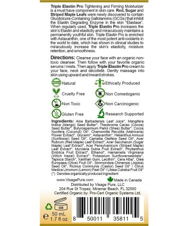 Visage Pure Triple Elastin Pro Moisturizer - Skin Firming & Elasticity Boost - USDA Organic - Physician Formulated - Buy Online on GoSupps.com
