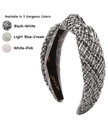 YETASI Tweed Black Knot Headband with White Threading - Unique White Black Headband for Women - Buy Online on GoSupps.com