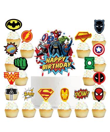17 Toppers for Superhero Birthday Cake Toppers Cupcake Toppers Set Cake Decorations Party Supplies Topper for Fans of Super Hero