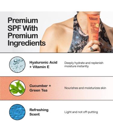 Everyday Humans Oh My Bod! SPF 50 Face & Body Sunscreen Lotion 3.4 oz | Sport Sunblock | Water Resistant | Oxybenzone & Octinoxate Free - Buy Online on GoSupps.com