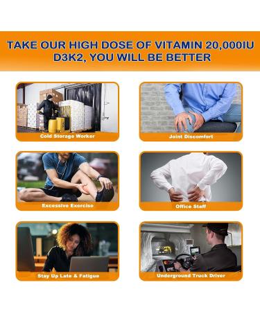 Vitamin D3 20,000 IU + K2 200mcg - Bone & Immune Health Support - 240 Easy-to-Swallow Softgel Servings - Buy Online on GoSupps.com