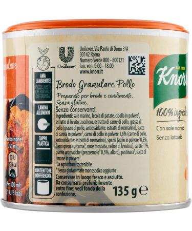 Knorr Knorr Brodo Granulare Pollo 100% Natural Ingredients Chicken granules 135g A delicious addition to your dishes. Gluten-free lactose-free 100% Italian broth 100% natural ingredients - Buy Online on GoSupps.com