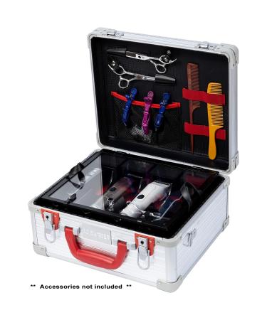 Professional Barber Case & Stylist Tool Box Organizer | Traveling Suitcase with Clippers Tray Storage for Shears Combs & Hairdresser Supplies - Silver Stripe - Buy Online on GoSupps.com