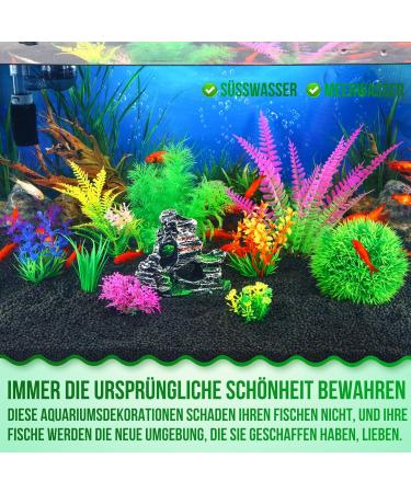 Borlech Aquarium Rock Decorations Set - 9 Pieces Plastic Plants & Green Rock | Enhance Your Fish Tank Decor - Buy Online on GoSupps.com