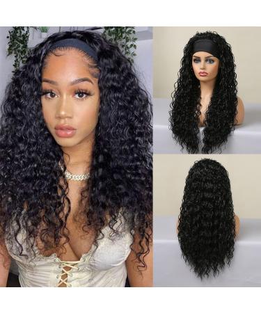 Testar black headband wig long deep wave curly black wigs for women natural synthetic wig glueless wig for women daily party clothing cosplay Christmas curly black