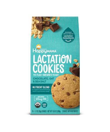 Happy Mama Organics Lactation Cookies With Flax + Brewer's Yeast Chocolate, Oat & Sea Salt, 10.6oz, 10Count Chocolate, Oat & Sea Salt 10 Count (Pack of 1)