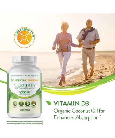 California Essentials Vitamin D3 5000 IU | Bone & Immune Support | High Potency Organic Coconut Oil | 120 Softgels - Buy Online on GoSupps.com