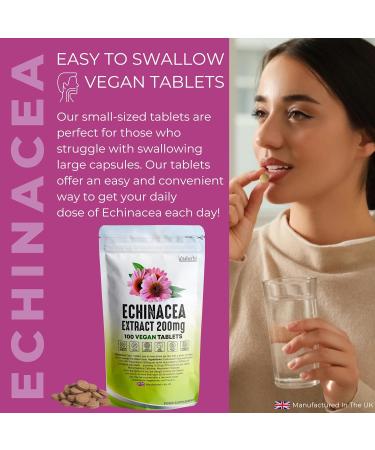Vitaherbs Echinacea Tablets 200mg - Vegan, Premium Quality - Made in the UK | 100 Count (Pack of 1) - Buy Online on GoSupps.com