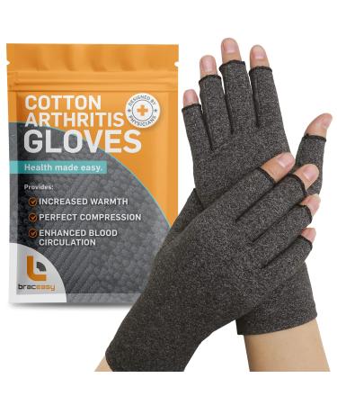 BracEasy Compression Gloves: Open-Fingertip Arthritis Gloves  Fingerless Gloves Men & Women  Open Finger Gloves  Ideal as Carpal Tunnel Gloves  Raynauds Gloves  Hand Brace for Arthritis  Grey  Medium  Medium Gray