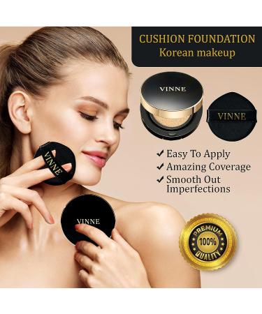 VINNE Cushion Foundation SPF50 Sun Protection Cream - Dewy Finish, Natural Coverage, 12-Hour Long Lasting Korean Makeup - 23 Natural Shade - Buy Online on GoSupps.com