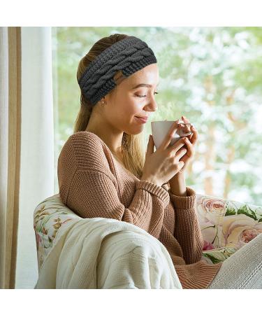 Winter Cable Knit Headbands - 2 Pcs Women's Ear Warmer Headband Set - Thermal Twist Head Wrap for Shopping, Skiing & Running - Black & Deep Grey - Buy Online on GoSupps.com