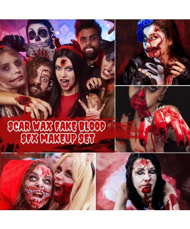  Ptesuply SFX Halloween Makeup Kit Fake Blood for Halloween Adult Makeup Kit Contains Scar Wax Fake Blood Spray + Drops + Coagulated Gel 6 Colors - Buy Online on GoSupps.com