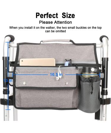 Wheelchair Storage Bag Wheelchair Double-Sided Armrest Pouch with Cup Holder and Reflective Strip for Wheelchairs and Walkers (Gray) - Buy Online on GoSupps.com