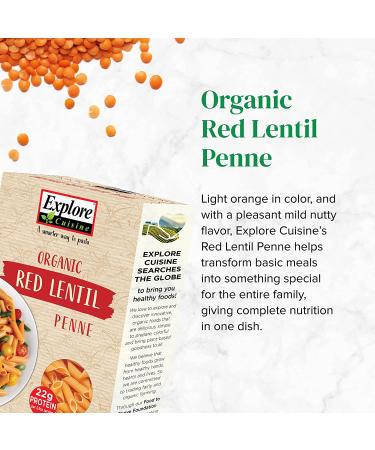 EXPLORE CUISINE Organic Red Lentil Penne (6 Pack) | High Protein Gluten Free Pasta | USDA Certified Organic,Vegan, Kosher, Non-GMO | 8 oz - 24 Servings - Buy Online on GoSupps.com