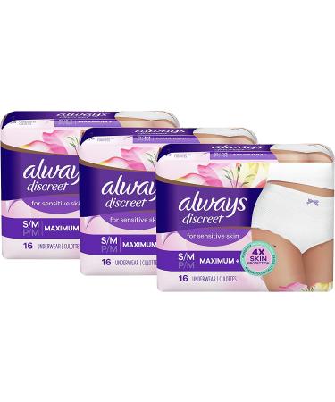 Always Discreet Sensitive Skin Underwear S/M Maximum Plus 48ct | Fragrance-Free, Small/Medium (Pack of 48) - Buy Online on GoSupps.com