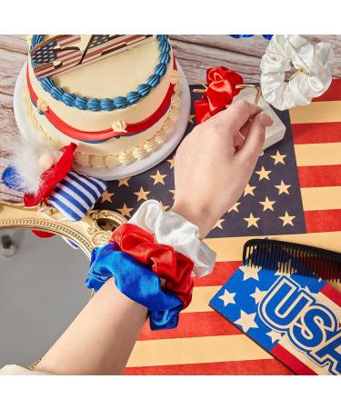 24 Pcs Red White Blue Patriotic Hair Scrunchies | Slip Hair Ties for Independence Day | Women's Hair Accessories - Buy Online on GoSupps.com