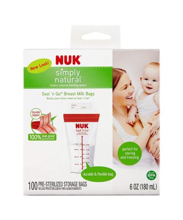 NUK Seal 'n Go Breast Milk Bags 100 Pre-Sterilized Storage Bags 6 oz (180 ml) Each - Buy Online on GoSupps.com