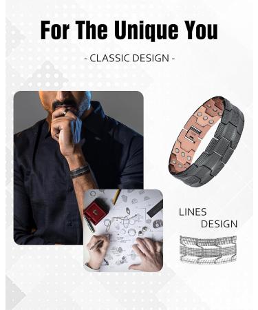 Jecanori 3X Lymph Drainage Copper Magnetic Bracelet for Men - Adjustable Wristband with Ultra Strength Magnets (3500 Gauss) - Includes Removal Tool and Gift Box - Lines-black - Buy Online on GoSupps.com