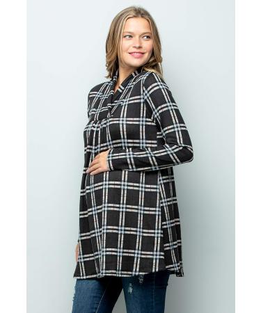 Bump Maternity Knit Sweater - High Neck Shawl Collar Long Sleeves Tunic Pullover Top (USA Made) - Grey/Black - Size S - Buy Online on GoSupps.com