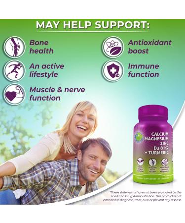 Plant-Based Calcium 500mg (Aquamin) Vegan Calcium Magnesium Zinc D3 with Vitamin K2 & Organic Turmeric Enhanced Bone and Muscle Health & Strength Immune Support for Women & Men - 90 Count 90 Count (Pack of 1) 500 Mg - Buy Online on GoSupps.com