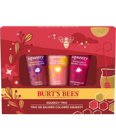 Burt's Bees Christmas Gifts  3 Lip Care Stocking Stuffers Products  Squeezy Trio Tinted Lip Balm Set - Berry Sorbet  Sweet Peach & Watermelon Rush