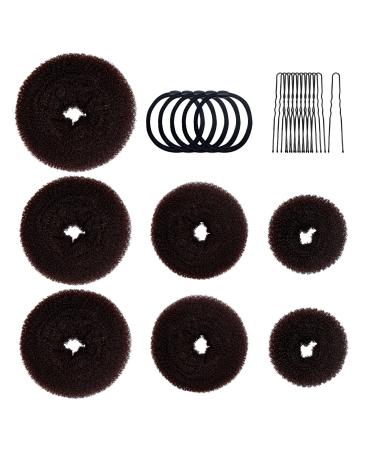 SHURIL Donut Bun Maker 7 PCS Hair Ring Style Donut Bun Maker Set with Hair Bun Makers (1 Extra-large  2 Large  2 Medium And 2 Small)5Pcs Elastic Hair Elastic Bands 10 Pcs Hair Pins for Kids Women Hair Bun Maker Kit(Dark ...