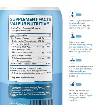 PETPAL - Pure Wild Caught Fish Oil for Dogs & Cats - All Natural Sustainably Caught Supports Joint Function Pet Immune & Heart Health Healthy Skin & Coat - Omega 3 6 9 Super Food (8oz / 240mL) - Buy Online on GoSupps.com