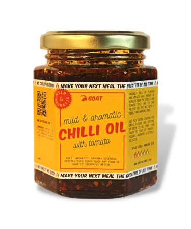 Mild & Aromatic Chilli Oil - 160g Jar. Flavourful Chinese chilli oil with a mild kick. Handcrafted vegan & vegetarian chili oil with tomato.