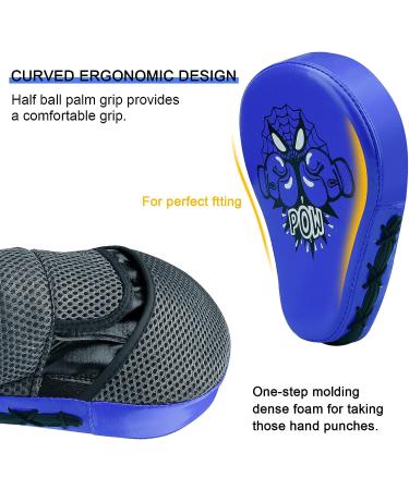 Kids Boxing Curved Focus Punching Mitts - Blue | MMA Muay Thai Kickboxing Martial Arts Karate Training | Gift Box Included - Buy Online on GoSupps.com
