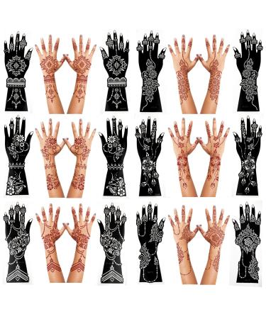 Large Henna Tattoo Stencil Kit ,12 Sheets Henna Tattoo Stickers for Hand Forearm Glitter Airbrush DIY Tattooing Template, Indian Temporary Tattoo Stickers for Women Girls - Buy Online on GoSupps.com
