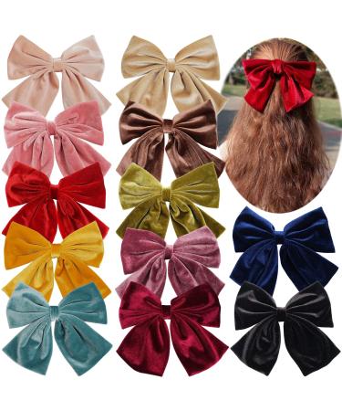 12 Pack Velvet Hair Bows Clips Girls 8Inch Big Large Velvet Bows French Hair Barrettes Vintage Accessories for Teens Girls Women - Buy Online on GoSupps.com
