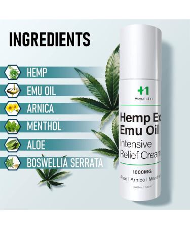 HeroLabs Hemp Cream - Maximum Strength Topical Hemp Extract for Muscle, Joint, and Back Pain Relief - Made in USA - 3.4 Oz - Buy Online on GoSupps.com