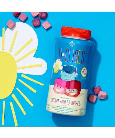 Solgar U-Cubes Children's Calcium with Vitamin D3 - 60 Gummies in Pink Lemonade, Blueberry & Strawberry Flavors - Buy Online on GoSupps.com