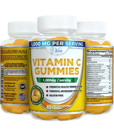 Vitamin C Gummies 1000mg for Adults and Kids Tasty Chewable VIT C Gummy Vitamins Everyone Will Love Adult Children - Orange Flavored Organic Vitamin C Gummy May Boost The Immune System 45 Count (Pack of 1)