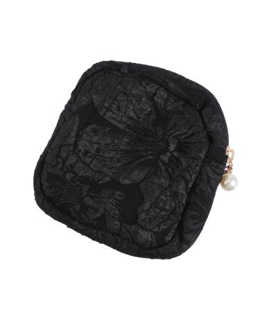 Healeved Sanitary Napkin Storage Bag Menstrual Liner Pads Pouch Nursing Pad Pouch Lip Balm Holder Bag Sanitary Pouch Bags Storage Bag Large Cotton Linen Cosmetic Coin Purse Travel Black 11x11x3cm