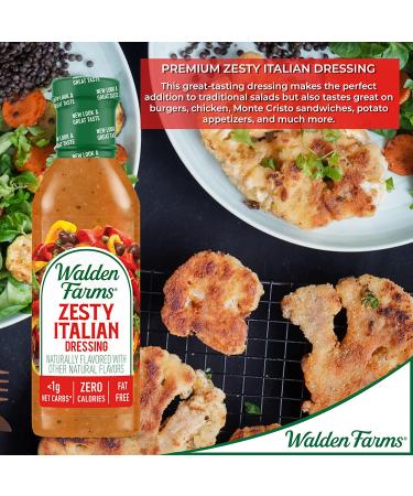 Walden Farms Zesty Italian Dressing 12 oz - Sugar Free, 0g Net Carbs, Fresh & Delicious Salad Topping with Sweet & Tangy Flavor - Buy Online on GoSupps.com
