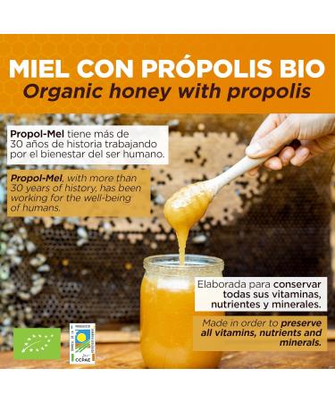 Honey with organic propolis x 400 gr. Propolis with floral aroma. Bee honey with a thousand flowers with propolis that improves defenses and has protective properties. - Buy Online on GoSupps.com