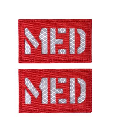 2x3.5 Inch Reflective MED Medic EMS EMT Patch Hook-Fastener Backing (Red-White)