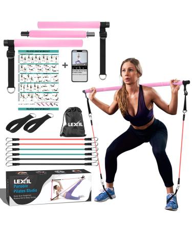 Lexil portable Pilates-bar exercise set stackable 3 pairs of resistance tapes (15 20 13.6 kg)-home fitness device for men and women workout set for body lashing with fitness video pink - Buy Online on GoSupps.com