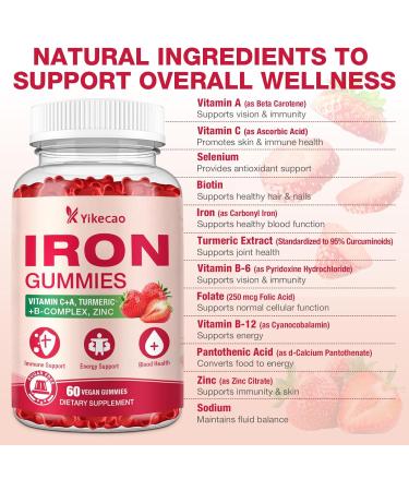 Yikecao Iron Supplement Gummies Vegan Iron Supplement for Women & Men Healthy Blood Energy & Immune Support Strawberry Flavor 60 Count - Buy Online on GoSupps.com