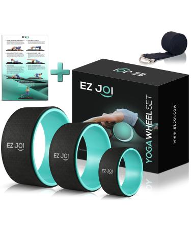 EZ JOI Yoga Wheel Set of 3 - Fitness Yoga Wheel for Back Pain Relief Massage, Inversion Poses & Muscle Stretching - Strong Anti Slip Back roller Wheel with extra-thick TPE Padding - 6", 10" & 13"