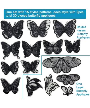 30 Pcs Butterfly Lace Embroidered Appliques Sew On Patches - Black Wedding Dress Clothes Hair Accessories DIY - Buy Online on GoSupps.com