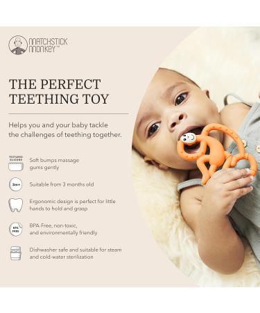 Matchstick Monkey Mini Teether - Antimicrobial Silicone, BPA Free, Easy-to-Grip - Orange, 10 cm - Ages 3 Months - Buy Online on GoSupps.com