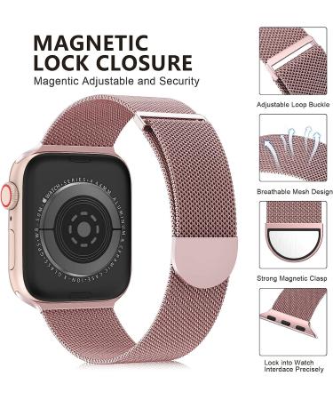 OULUOQI Stainless Steel Mesh Loop Magnetic Clasp Apple Watch Band 38mm/40mm/41mm - Rose Gold | Women and Men | Replacement iWatch Band - Buy Online on GoSupps.com
