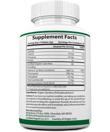 BioOptimal Chlorella Spirulina - Bundle - Organic Chorella Tablets & Organic Spirulina Tablets 120 Count Each Premium Quality 4 Organic Certifications - Buy Online on GoSupps.com