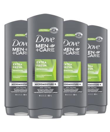 Dove Men+Care Body Wash for Men's Skin Care Extra Fresh Effectively Washes Away Bacteria While Nourishing Your Skin, 18 Ounce (Pack of 4)