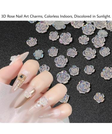 3D Flower Nail Charms - Clear Rose Accessories with Pearls & Caviar Beads | DIY Acrylic Nail Art Supplies | International Shipping - Buy Online on GoSupps.com