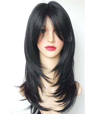 Long Layered Multicolor Shoulder-Length Wig - Synthetic Hair for Women (Black) - Buy Online on GoSupps.com