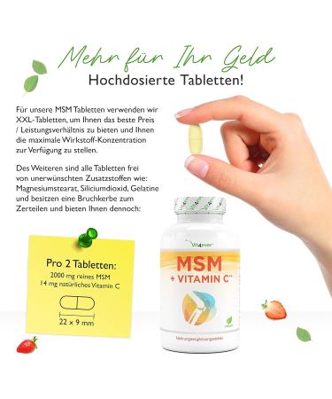 Buy MSM 2000mg - 365 Tablets with Natural Vitamin C | Vegan High-Dosed Additive-Free - 6-Month Supply - Lab Tested | Fast International Shipping - Buy Online on GoSupps.com